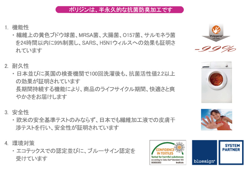 ポリジンは半永久的な抗菌防臭加工